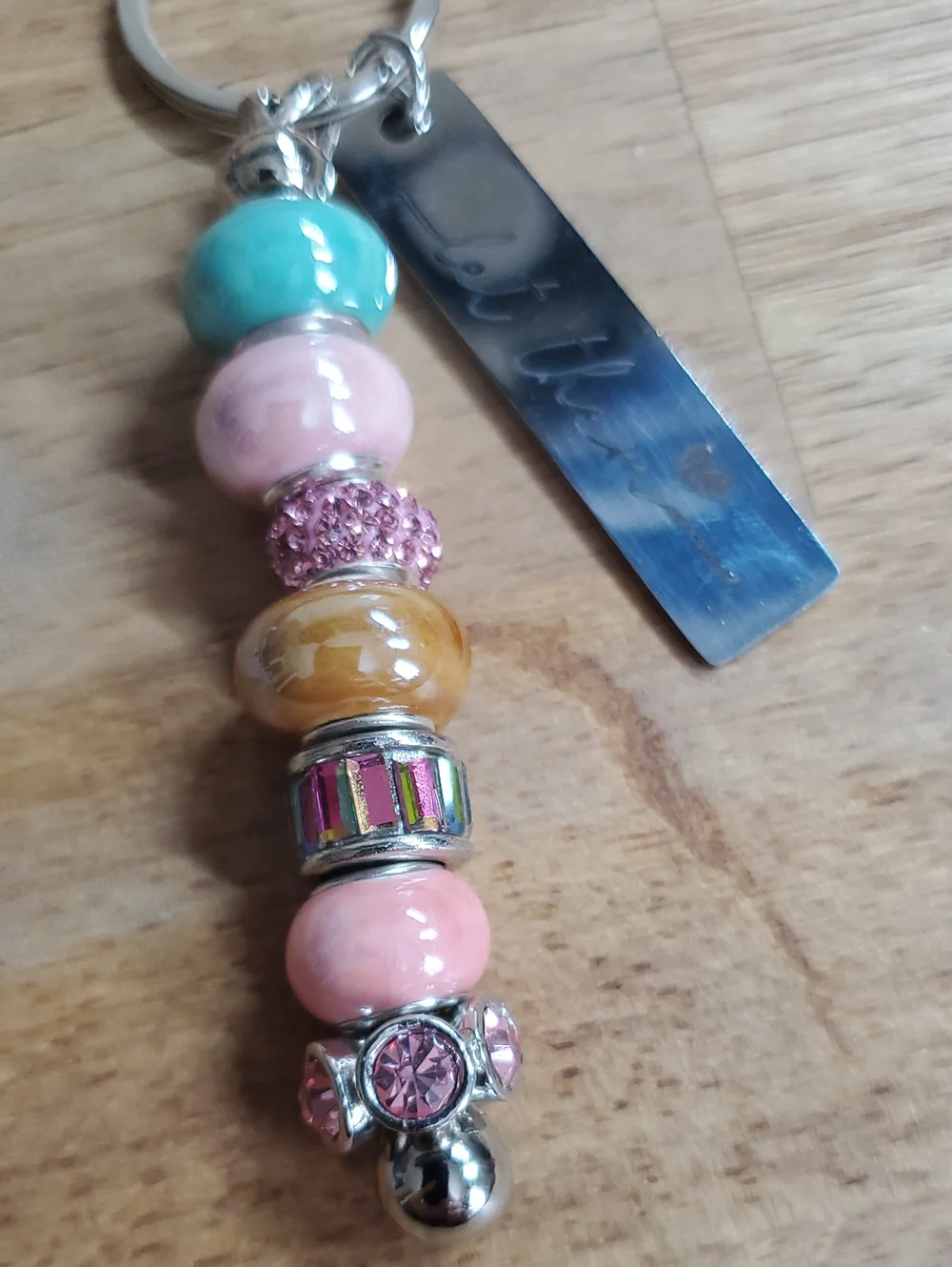 Pink Beaded Keychain